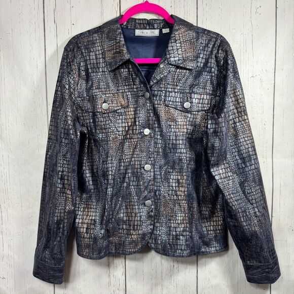 Birch Hill Croc Embossed Faux Leather Jacket Y2K Edgy Retro Glam Size M - Picture 5 of 16
